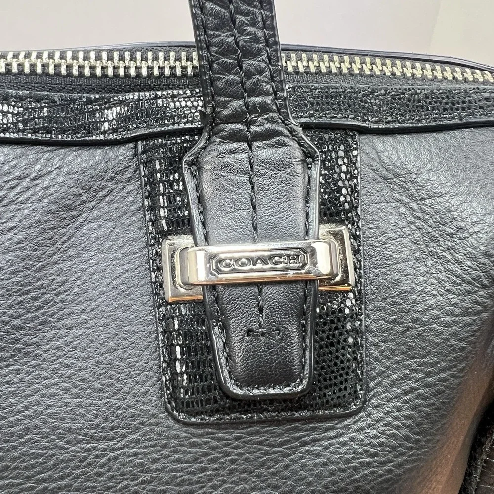 Coach F25796 Black Leather Satchel Handbag Silver Hardware Zip Top Purse